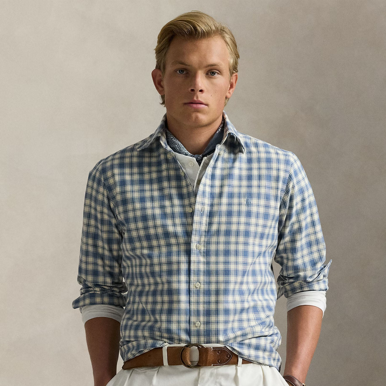 Polo Ralph Lauren Custom Fit Plaid Oxford Shirt Blue Cream - The Sporting Lodge