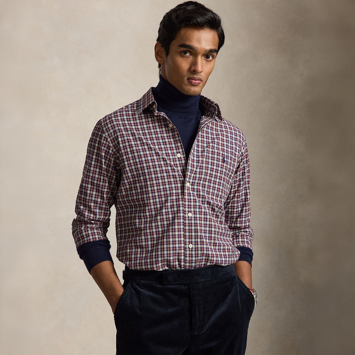 Polo Ralph Lauren Custom Fit Plaid Poplin Shirt Red Cream Multi