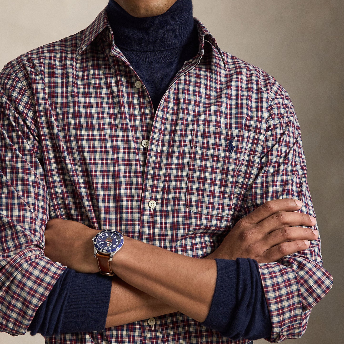 Polo Ralph Lauren Custom Fit Plaid Poplin Shirt Red Cream Multi