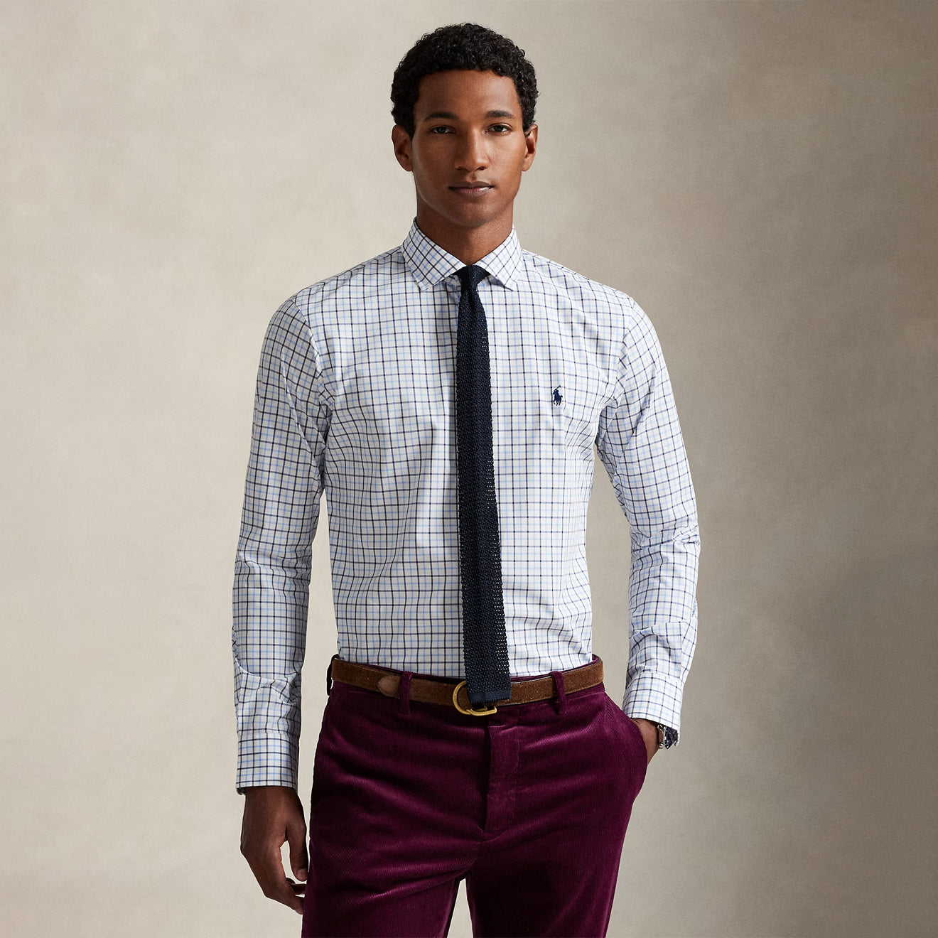 Polo Ralph Lauren Custom Fit Plaid Stretch Poplin Shirt White / Blue / Multi