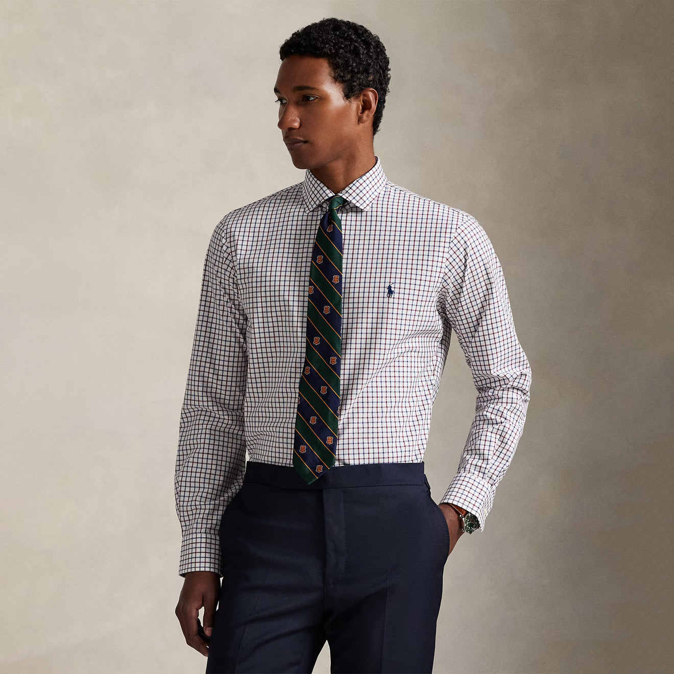 Polo Ralph Lauren Custom Fit Plaid Stretch Poplin Shirt White / Wine / Multi - The Sporting Lodge