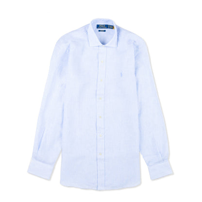 Polo Ralph Lauren Custom Fit Striped Linen Shirt Cabana Blue White