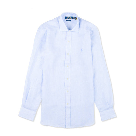 Polo Ralph Lauren Custom Fit Striped Linen Shirt Cabana Blue White