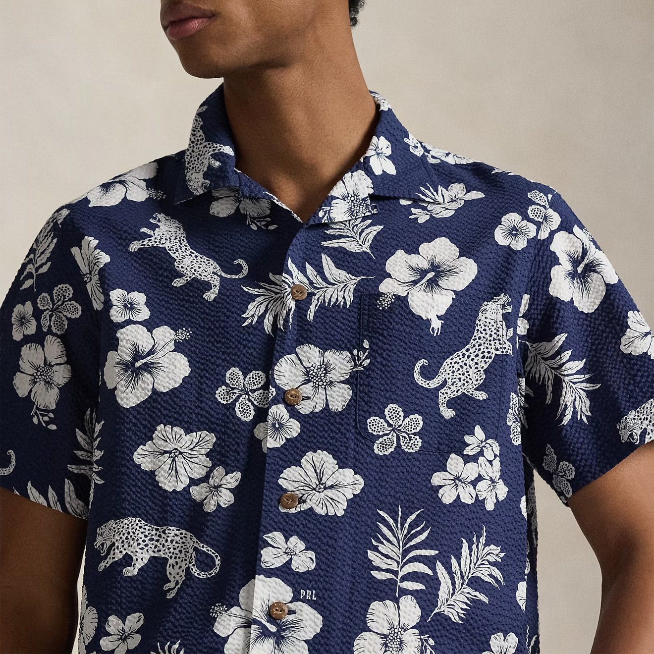 Polo Ralph Lauren Custom Fit Striped Linen Shirt Jaguar Tropical