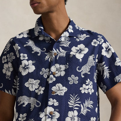 Polo Ralph Lauren Custom Fit Striped Linen Shirt Jaguar Tropical