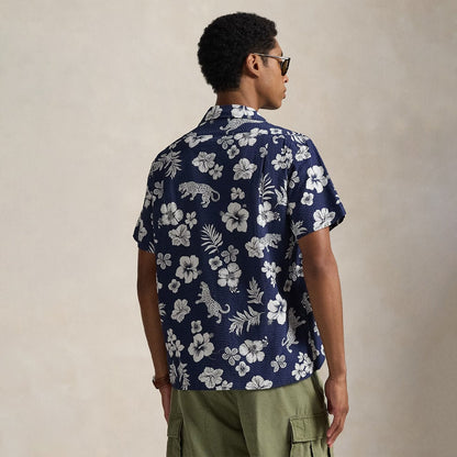 Polo Ralph Lauren Custom Fit Striped Linen Shirt Jaguar Tropical