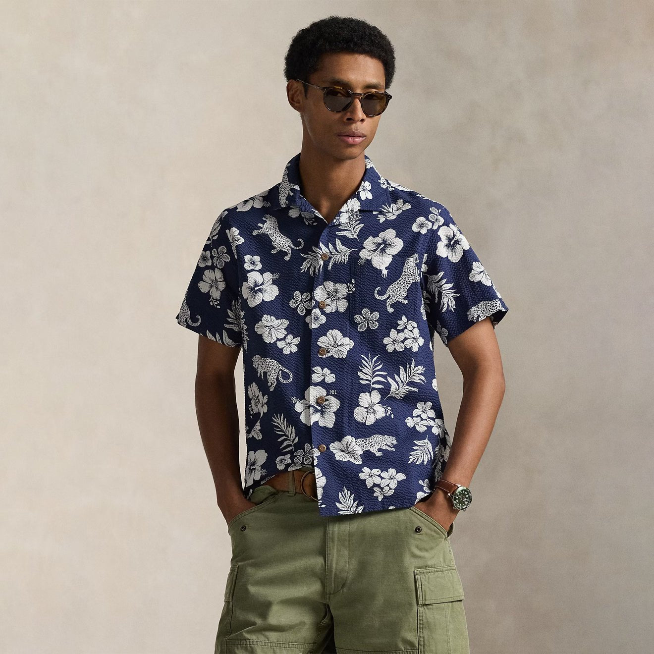 Polo Ralph Lauren Custom Fit Striped Linen Shirt Jaguar Tropical