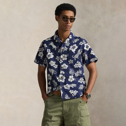 Polo Ralph Lauren Custom Fit Striped Linen Shirt Jaguar Tropical