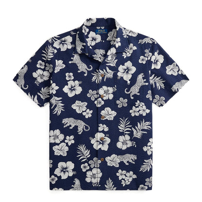 Polo Ralph Lauren Custom Fit Striped Linen Shirt Jaguar Tropical