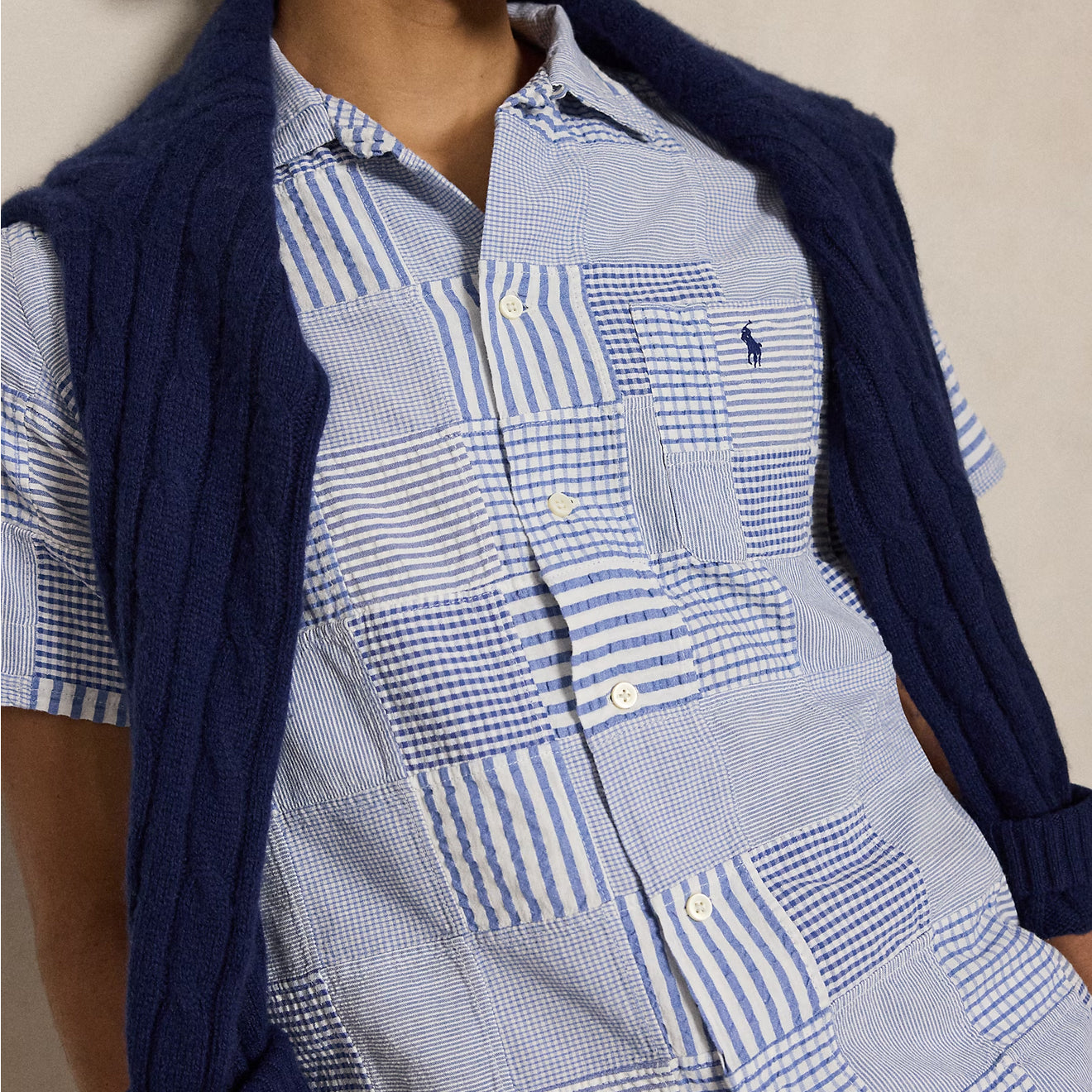 Polo Ralph Lauren Classic Fit Patchwork Seersucker Shirt Patchwork Blues