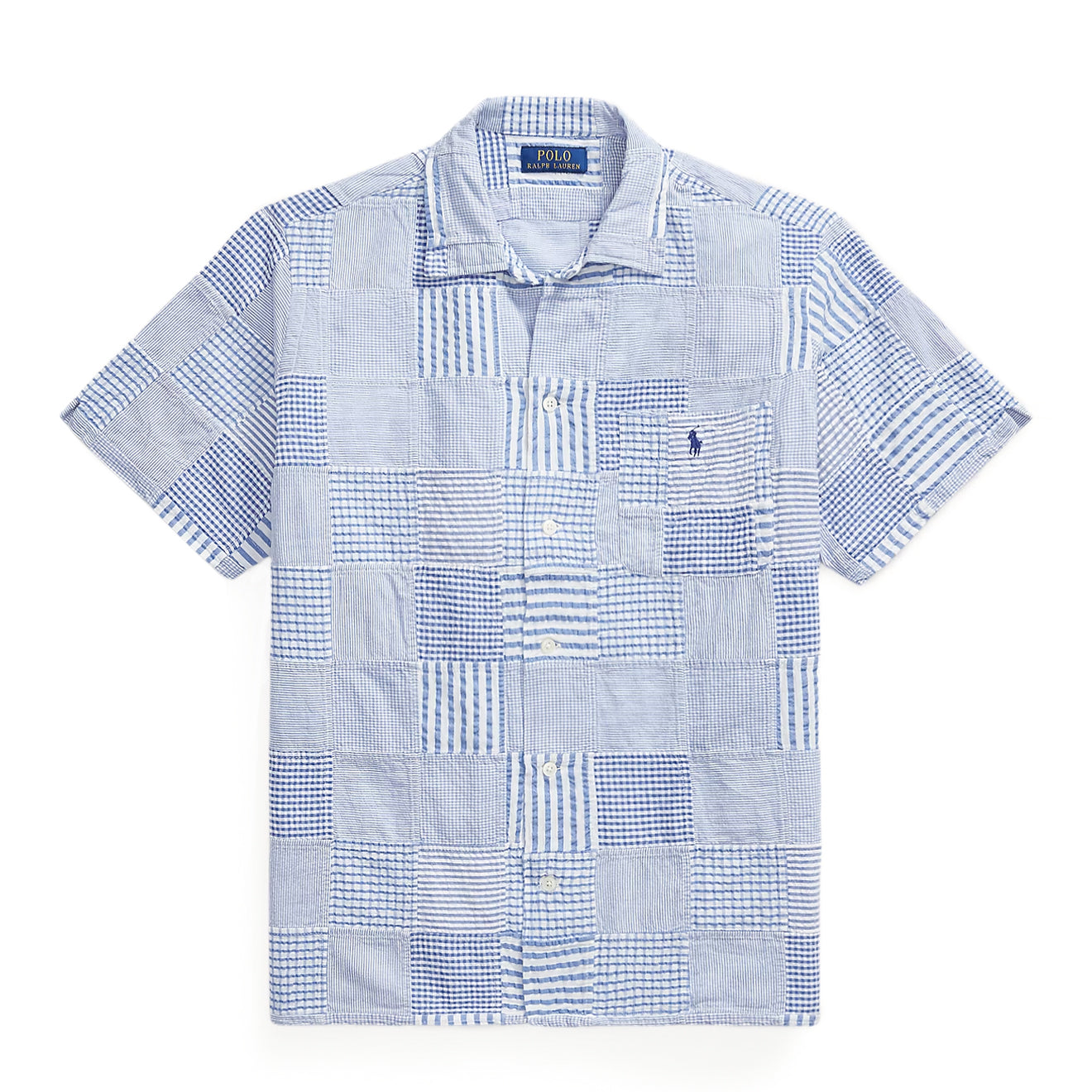 Polo Ralph Lauren Classic Fit Patchwork Seersucker Shirt Patchwork Blues