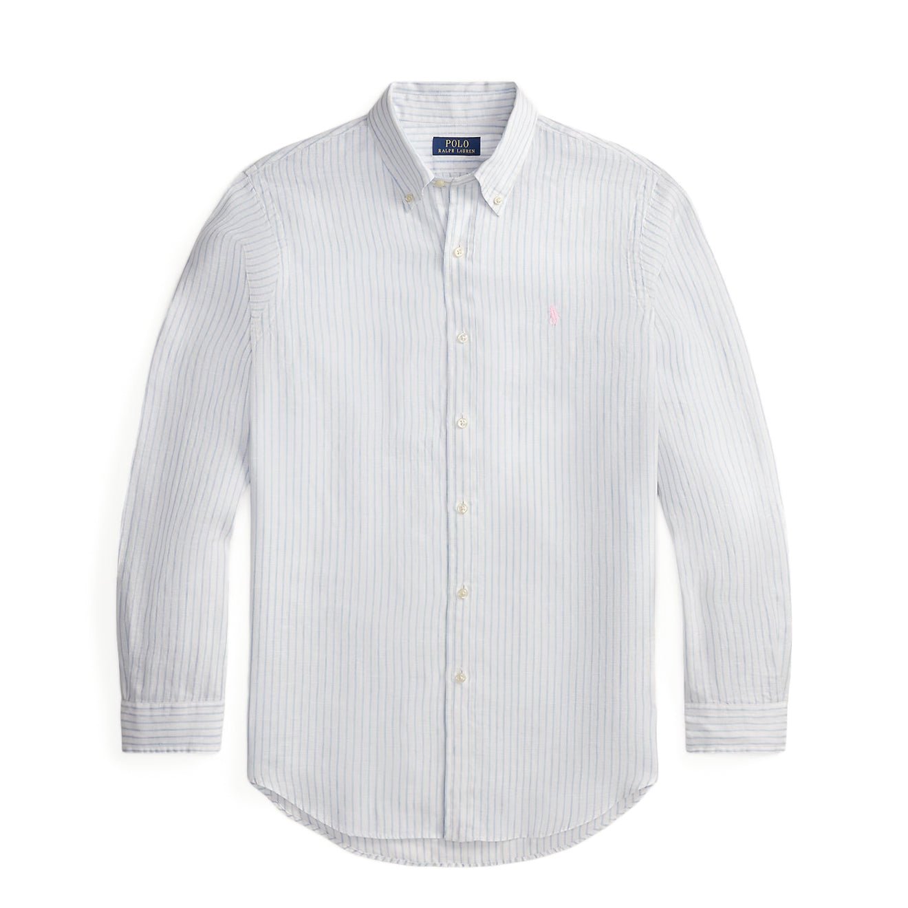 Polo Ralph Lauren Custom Fit Striped Linen Shirt White Blue