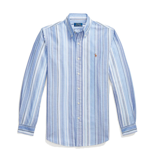 Polo Ralph Lauren Custom Fit Striped Oxford Button Down Shirt Blue Multi