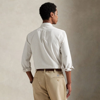 Polo Ralph Lauren Custom Fit Striped Oxford Shirt Coastal Beige / White - The Sporting Lodge