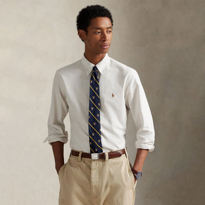 Polo Ralph Lauren Custom Fit Striped Oxford Shirt Coastal Beige / White - The Sporting Lodge