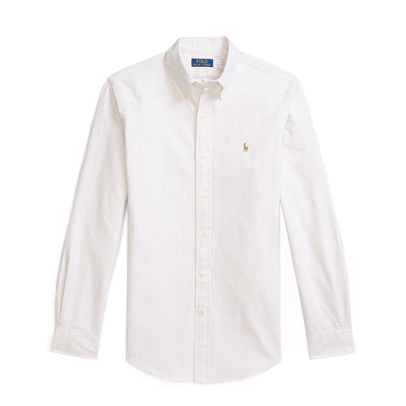 Polo Ralph Lauren Custom Fit Striped Oxford Shirt Coastal Beige / White - The Sporting Lodge
