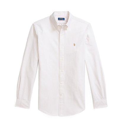 Polo Ralph Lauren Custom Fit Striped Oxford Shirt Coastal Beige / White - The Sporting Lodge