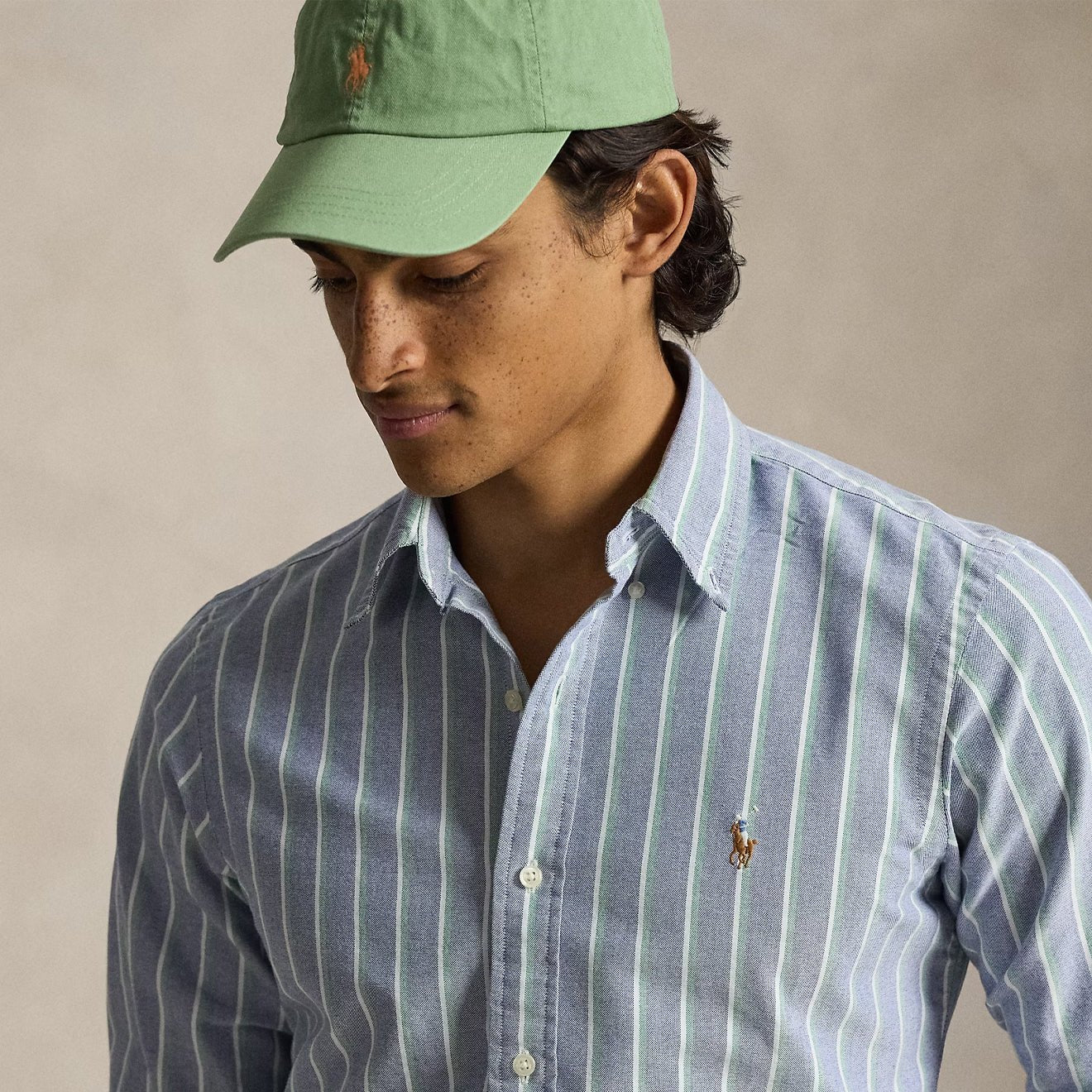 Polo Ralph Lauren Custom Fit Striped Oxford Shirt Navy Green Multi - The Sporting Lodge