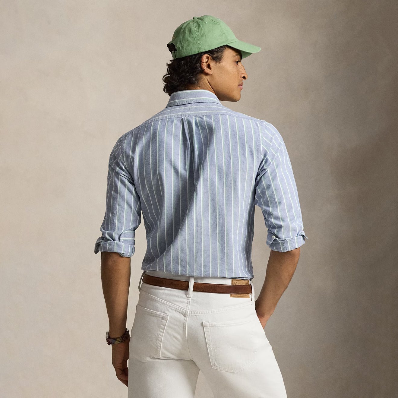 Polo Ralph Lauren Custom Fit Striped Oxford Shirt Navy Green Multi - The Sporting Lodge