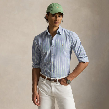 Polo Ralph Lauren Custom Fit Striped Oxford Shirt Navy Green Multi - The Sporting Lodge