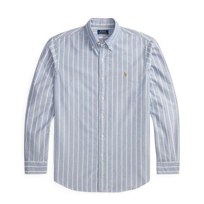 Polo Ralph Lauren Custom Fit Striped Oxford Shirt Navy Green Multi - The Sporting Lodge