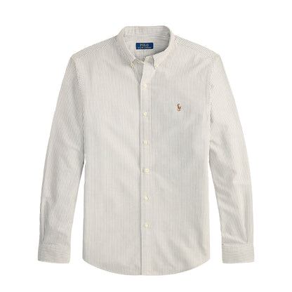 Polo Ralph Lauren Custom Fit Striped Oxford Shirt Nutmeg Brown White