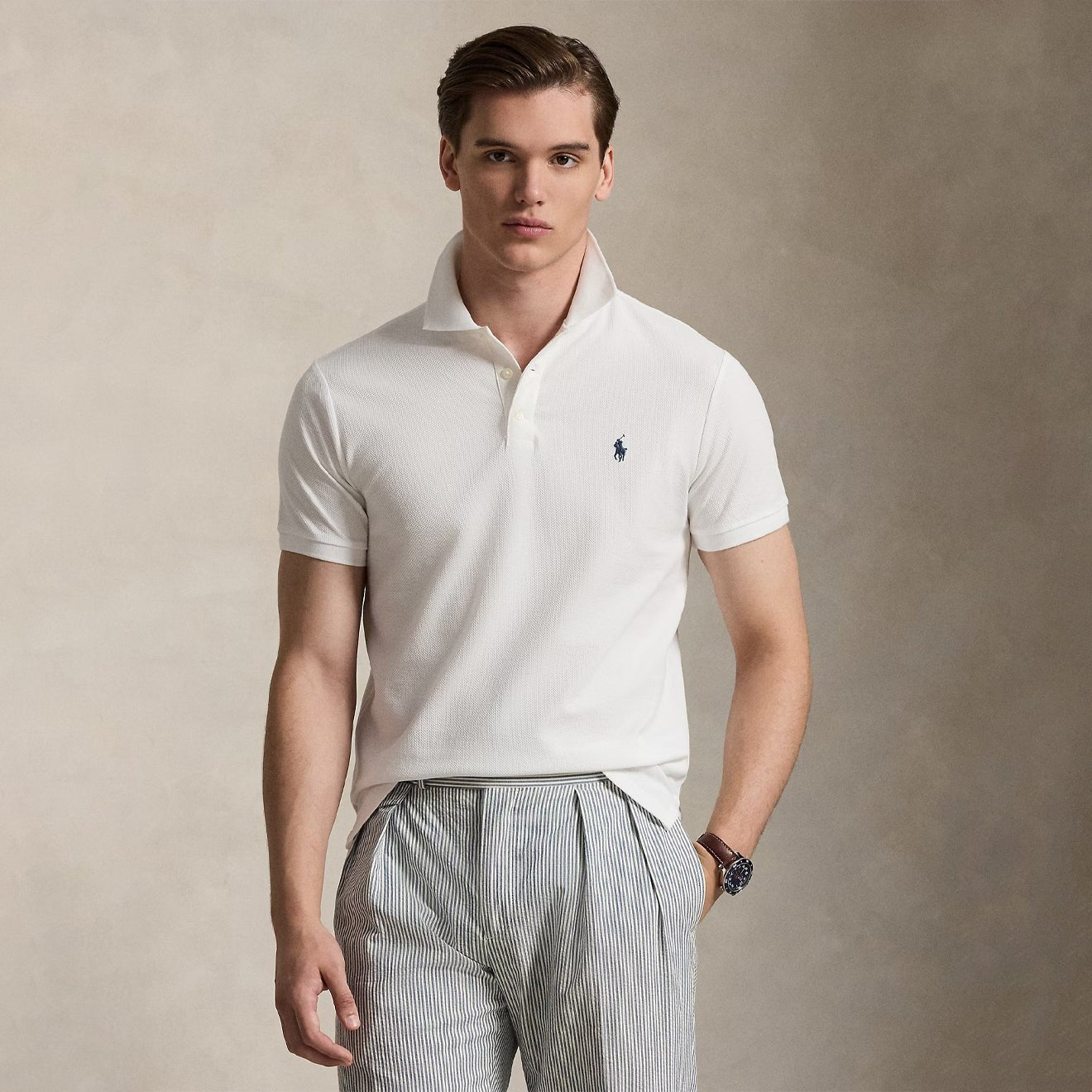 Polo Ralph Lauren Custom Slim Fit Honeycomb - Mesh Polo Shirt White