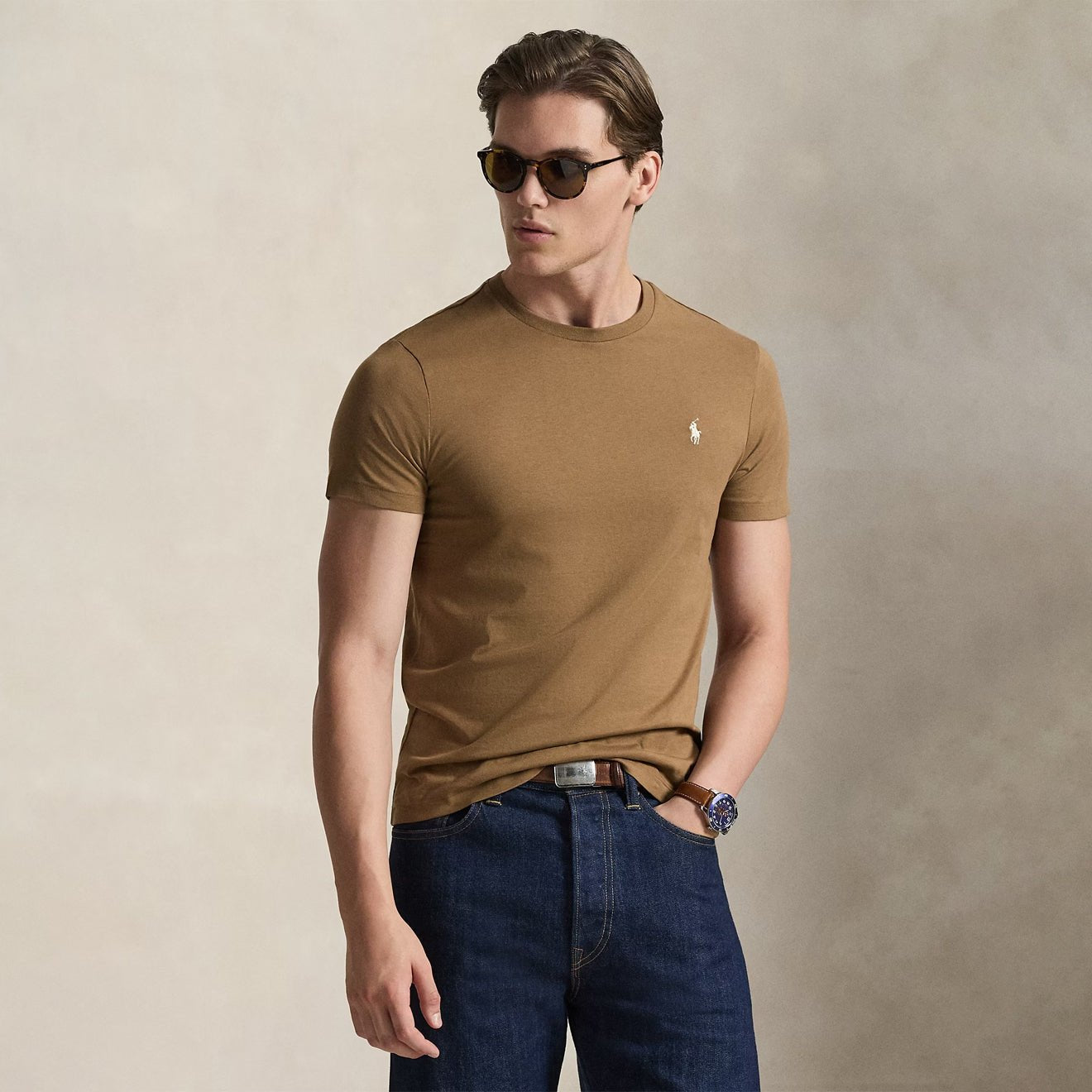 Polo Ralph Lauren Custom Slim Fit Jersey Crewneck T-Shirt RL Brown - The Sporting Lodge