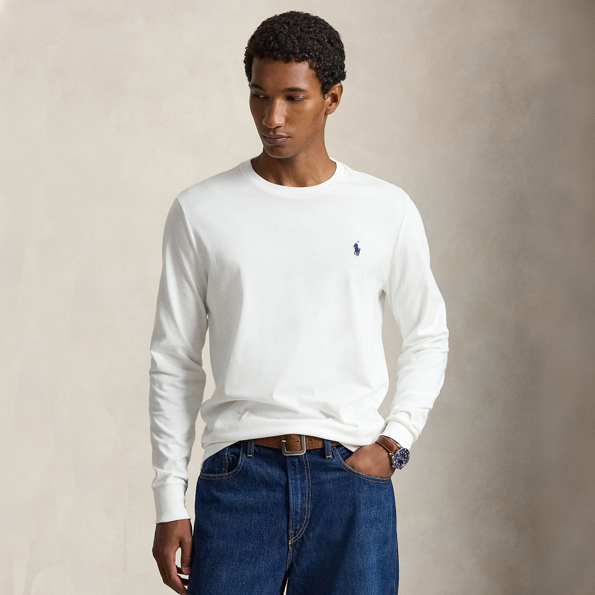 Polo Ralph Lauren Custom Slim Fit L/S Jersey T-Shirt White / C7996