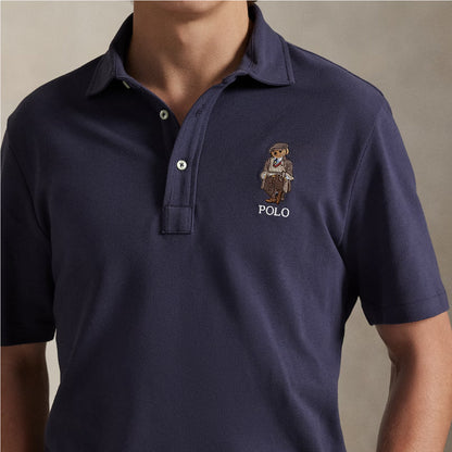 Polo Ralph Lauren Custom Slim Polo Bear Mesh Polo Shirt Faded Blue Heritage Bear - The Sporting Lodge