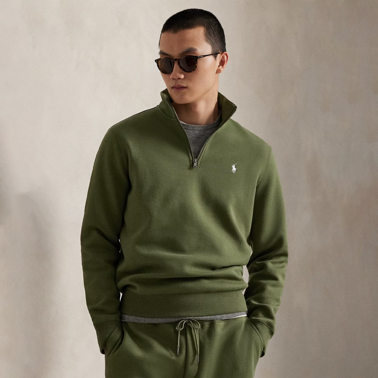 Polo Ralph Lauren Double - Knit Quarter - Zip Pullover Supply Olive