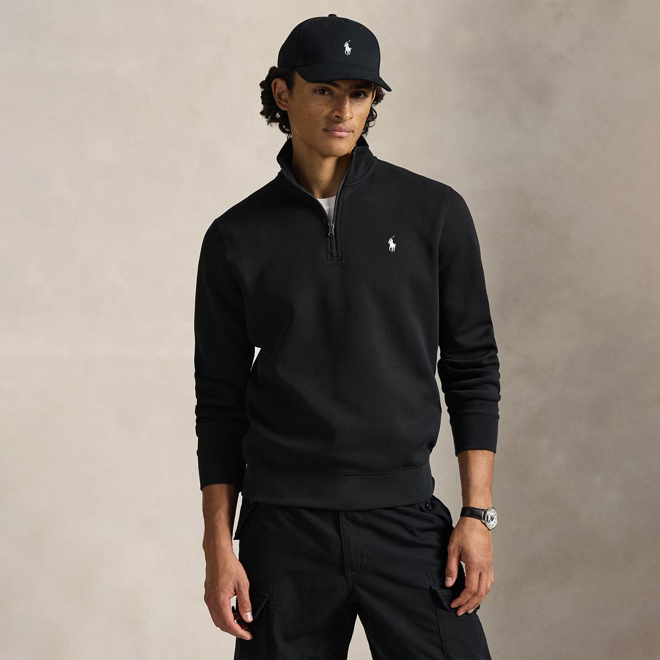 Polo Ralph Lauren Double-Knit Quarter-Zip Pullover Black