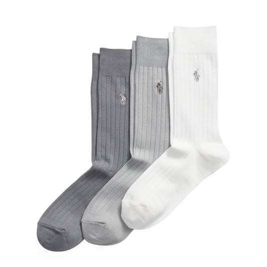 Polo Ralph Lauren Egyptian Rib Crew Sock 3-Pack Ivory / Grey Multi