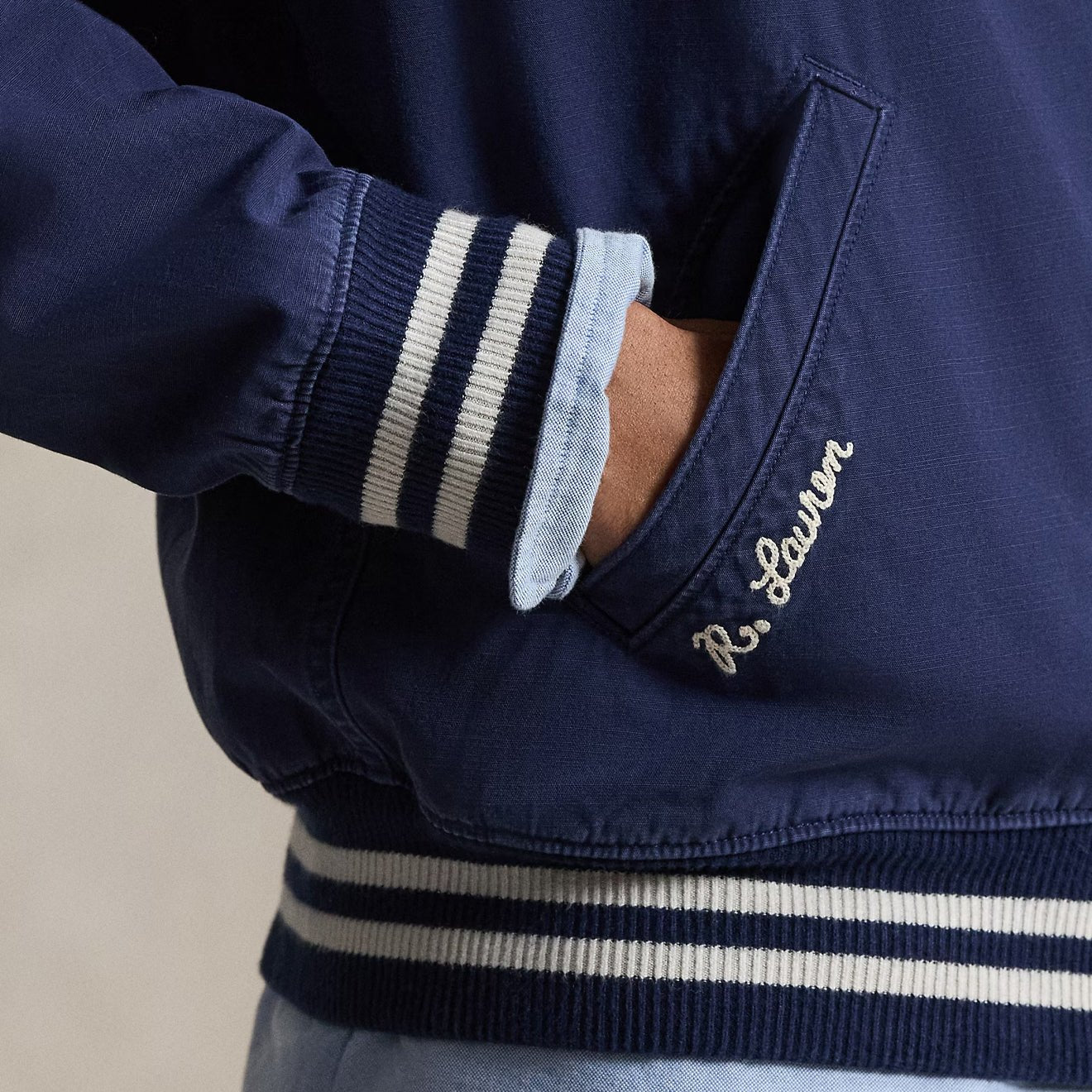 Polo Ralph Lauren Embroidered Canvas Track Jacket Newport Navy - The Sporting Lodge