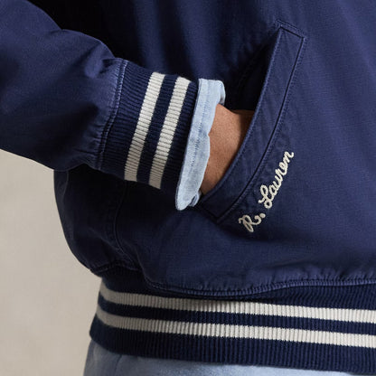 Polo Ralph Lauren Embroidered Canvas Track Jacket Newport Navy - The Sporting Lodge