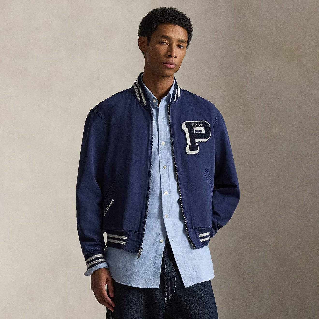 Polo Ralph Lauren Embroidered Canvas Track Jacket Newport Navy - The Sporting Lodge