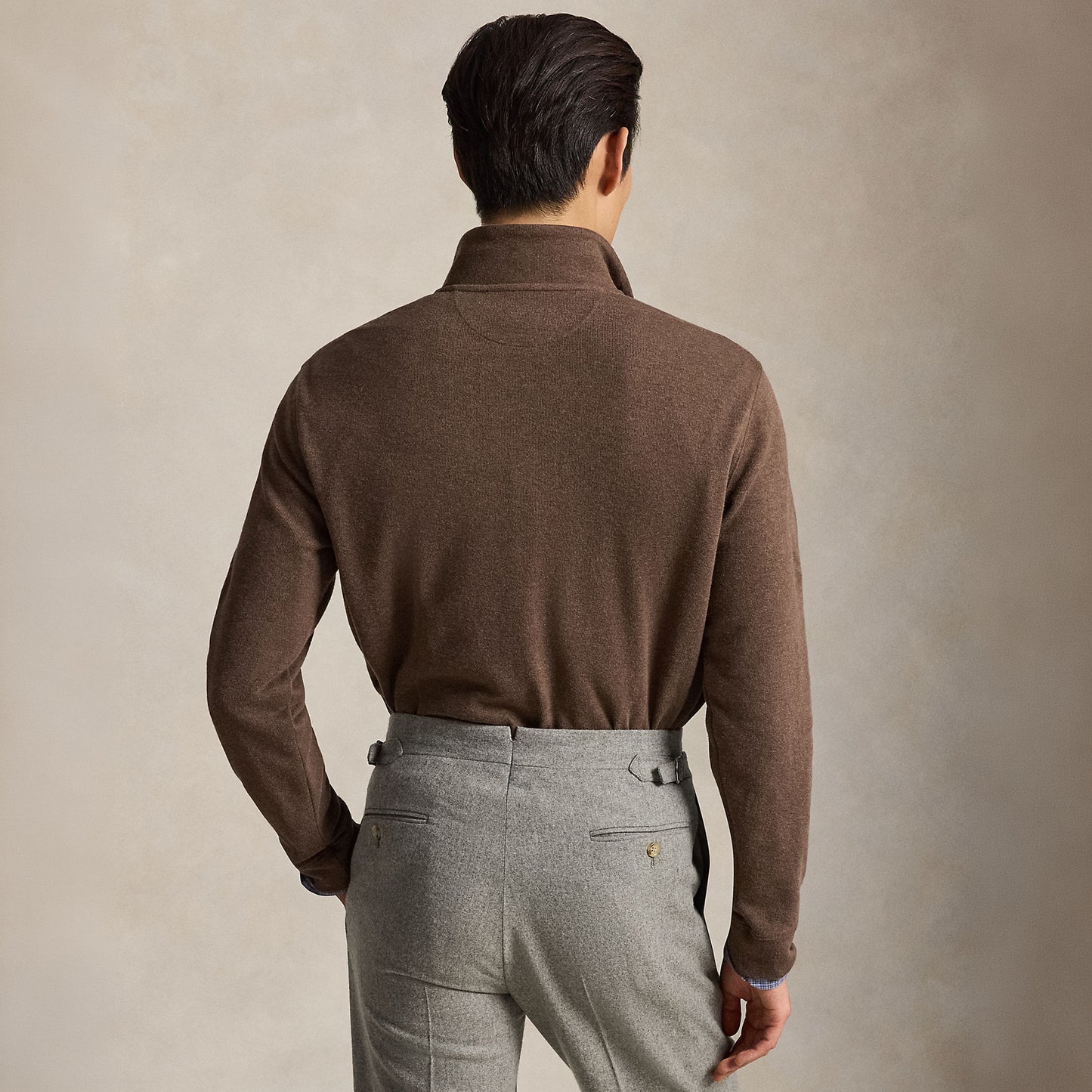 Polo Ralph Lauren Estate Rib Quarter Zip Pullover Nutmeg Brown Heather