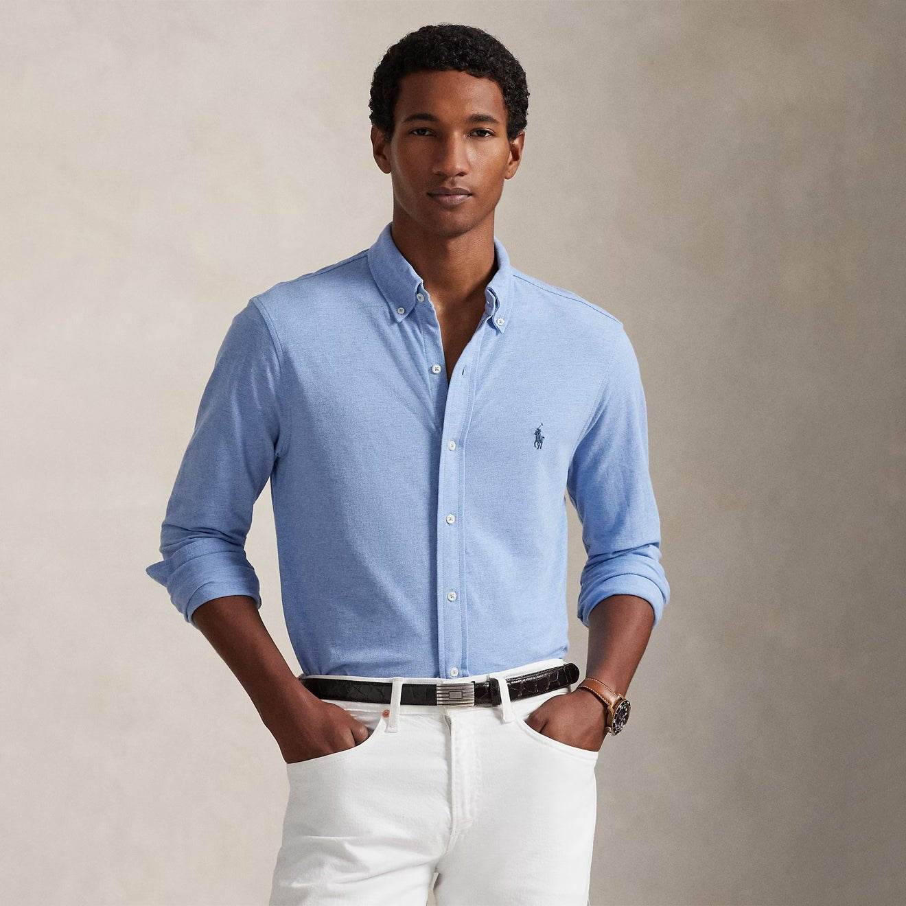 Polo Ralph Lauren Featherweight Mesh Shirt Isle Heather - The Sporting Lodge