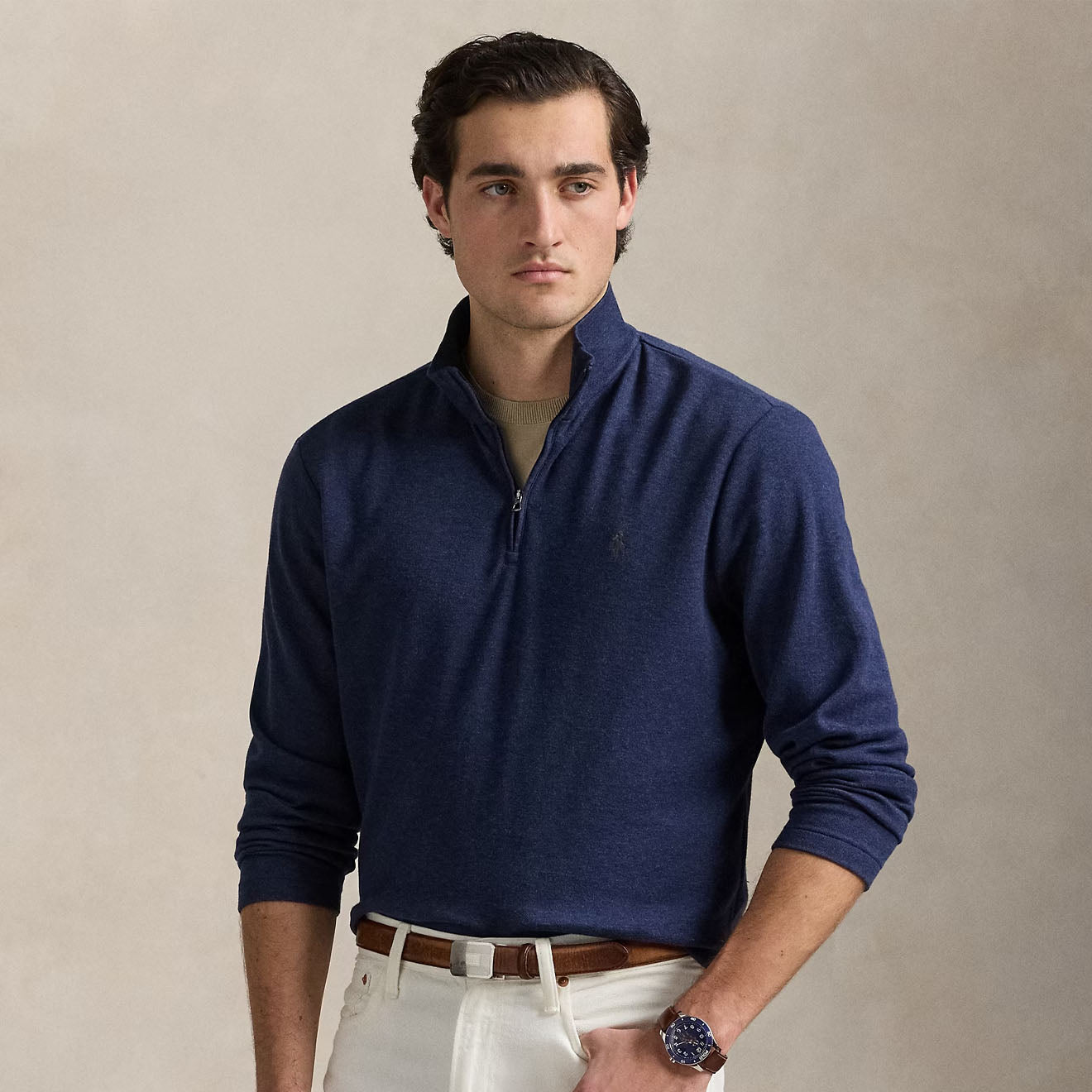 Polo Ralph Lauren Jacquard Quarter-Zip Pullover Spring Navy Heather - The Sporting Lodge