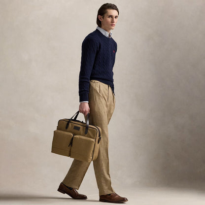 Polo Ralph Lauren Leather - Trim Canvas Commuter Bag Montana Khaki / Dark Brown