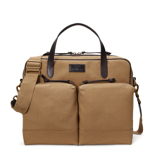 Polo Ralph Lauren Leather -Trim Canvas Commuter Bag Montana Khaki / Dark Brown