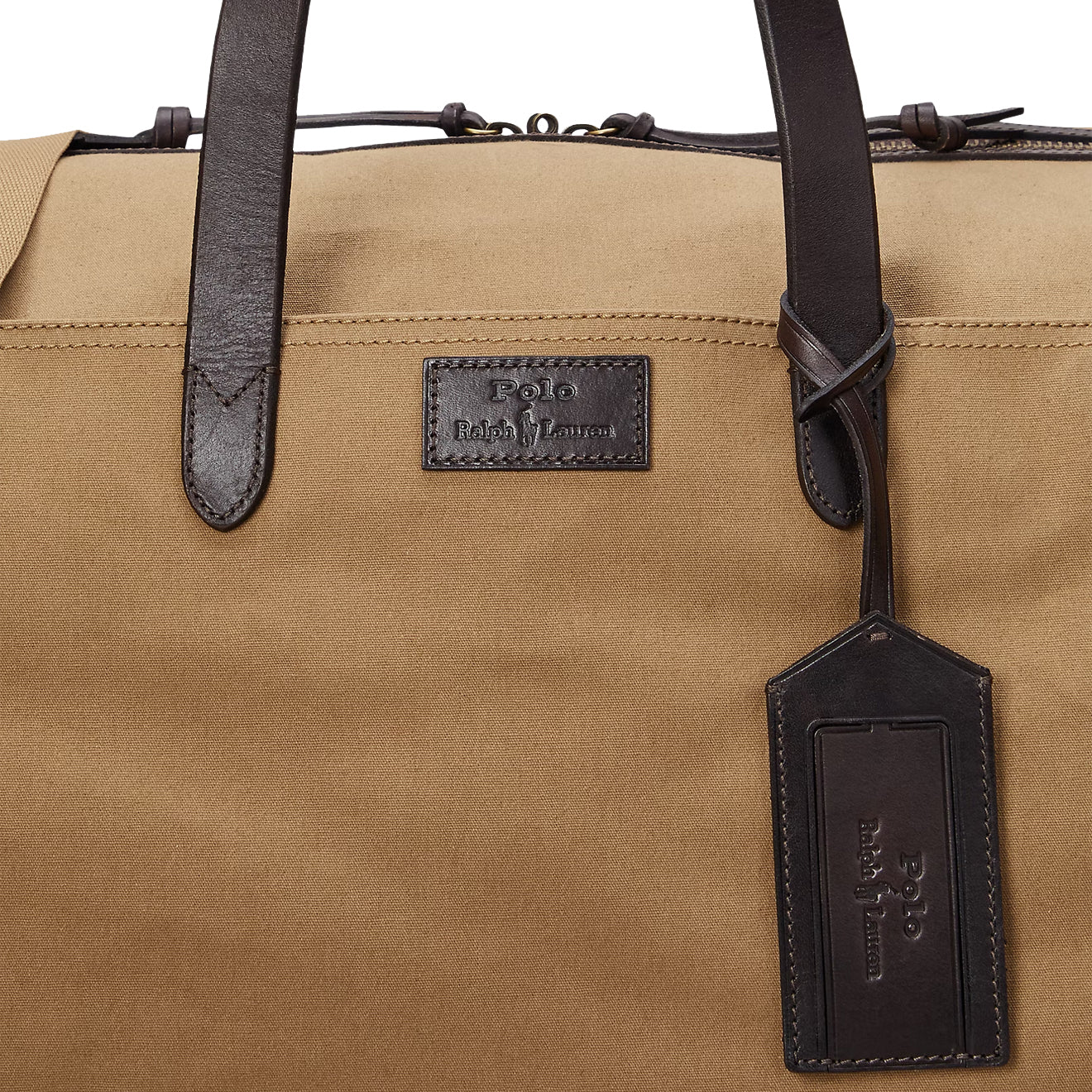 Polo Ralph Lauren Leather -Trim Canvas Duffel Bag Montana Khaki / Dark Brown