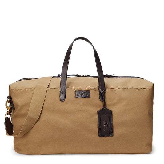 Polo Ralph Lauren Leather -Trim Canvas Duffel Bag Montana Khaki / Dark Brown