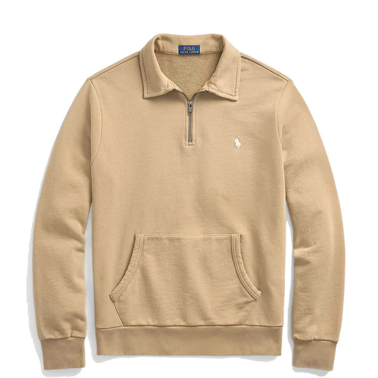 Polo Ralph Lauren Loopback Fleece Quarter-Zip Sweatshirt Desert Khaki - The Sporting Lodge