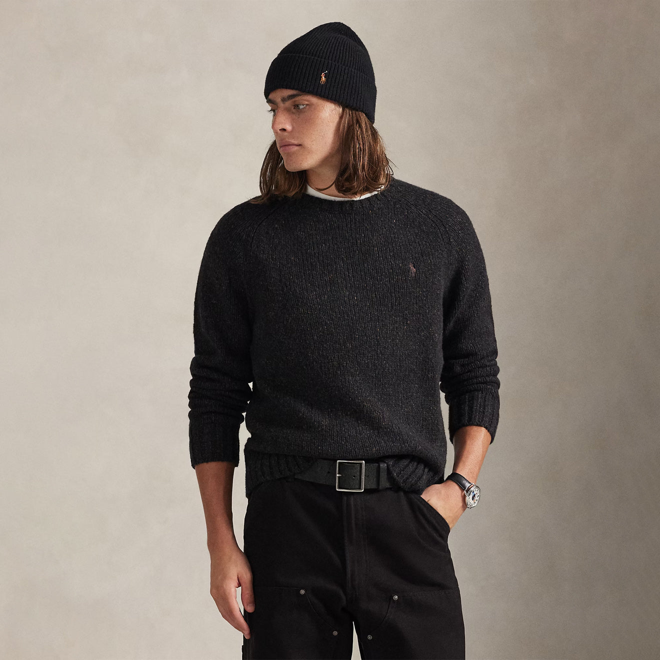 Polo Ralph Lauren Marled Wool-Blend Sweater Charcoal Marl - The Sporting Lodge