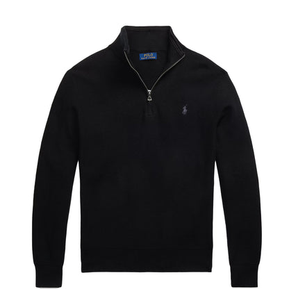 Polo Ralph Lauren Mesh-Knit Cotton Quarter-Zip Sweater Polo Black / Tonal PP - The Sporting Lodge