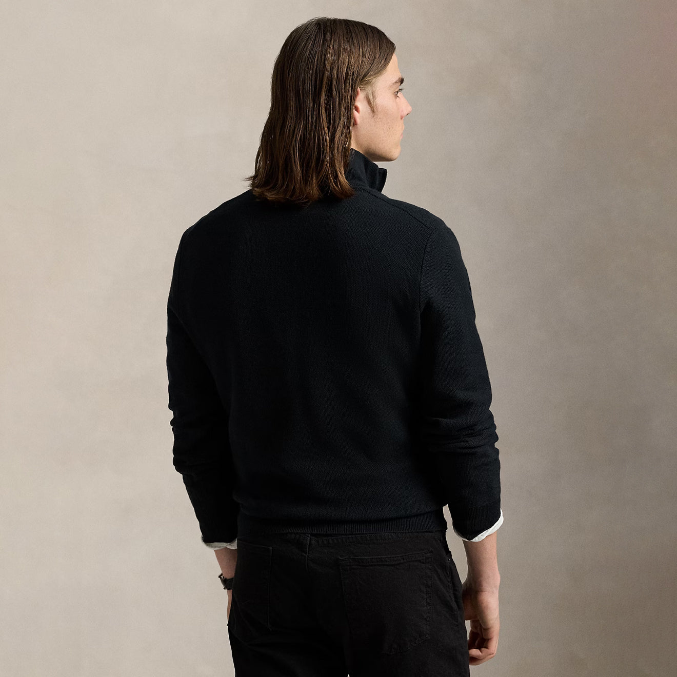 Polo Ralph Lauren Mesh-Knit Cotton Quarter-Zip Sweater Polo Black / Tonal PP - The Sporting Lodge