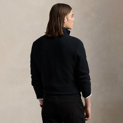 Polo Ralph Lauren Mesh-Knit Cotton Quarter-Zip Sweater Polo Black / Tonal PP - The Sporting Lodge