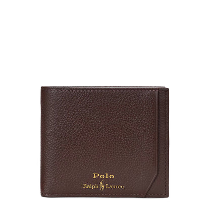 Polo Ralph Lauren Pebbled Leather Billfold Wallet Dark Brown