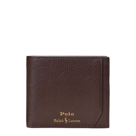 Polo Ralph Lauren Pebbled Leather Billfold Wallet Dark Brown